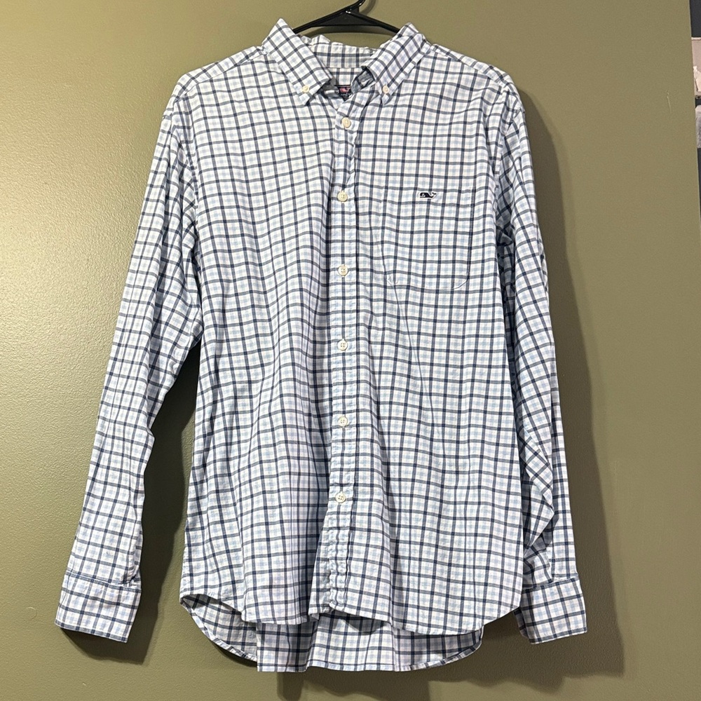 Vineyard Vines Blue and White Plaid Men's Shirt
